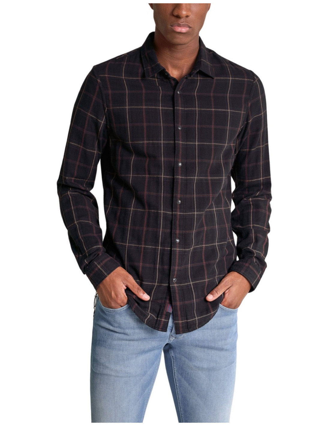 vecino aleación ecuador SALSA JEANS camisa manga larga slim fit de cuadros reversible para Hombre